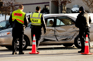 Police arriving at a car crash