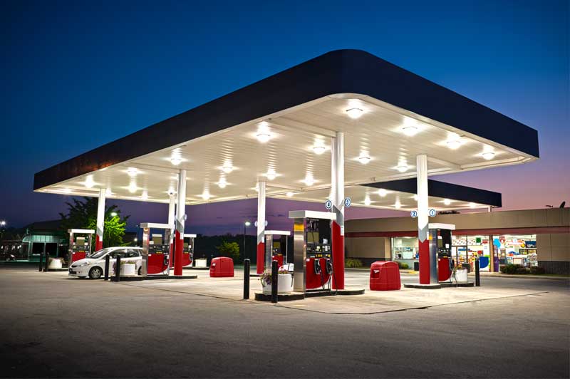 Gas station lit up at night