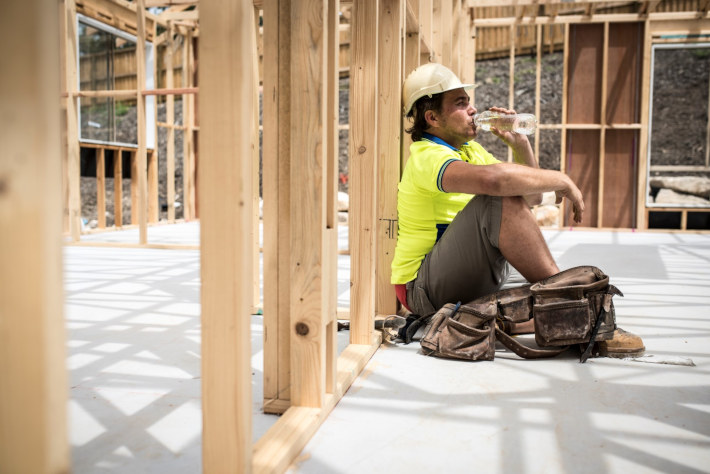 Construction worker taking a break